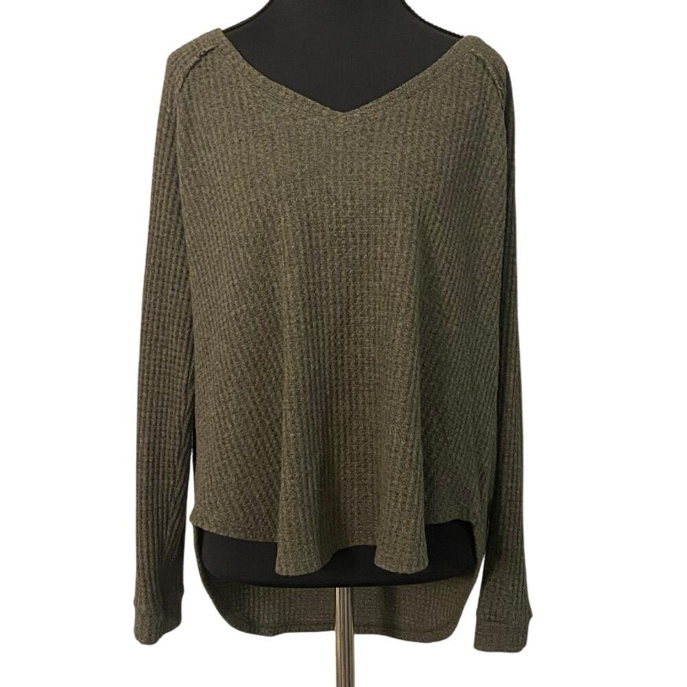 American‎ Eagle Soft & Sexy Plush Waffle Kit Top Olive Green Hi-Low Med Thermal